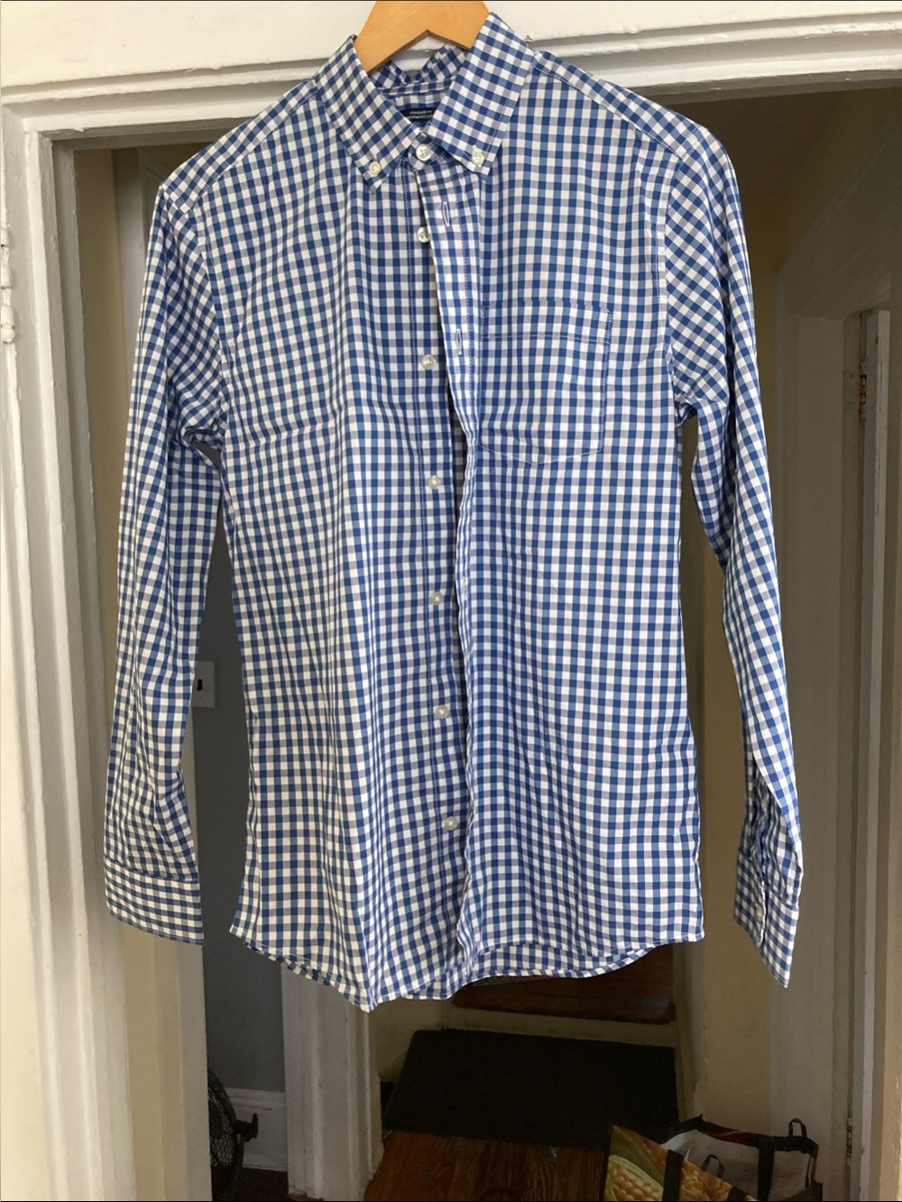 GAP Blue and White Gingham Button-Down Shirt